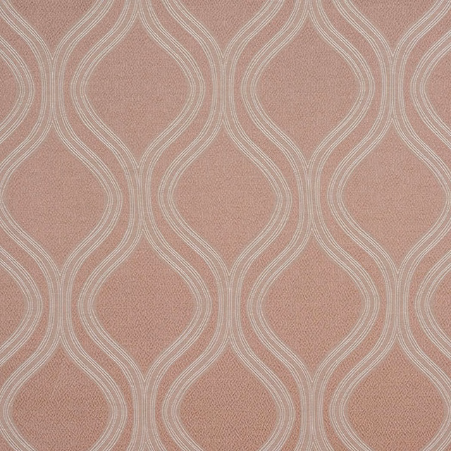 Blush pink geometric fabric with ivory ogee outline pattern