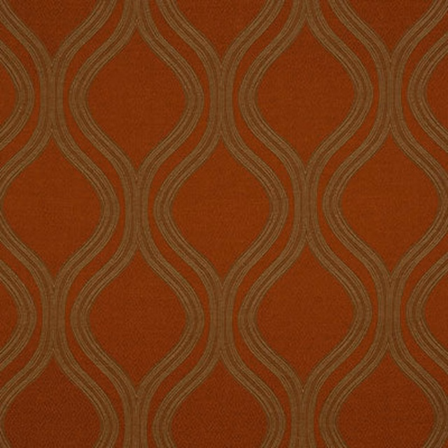 Bronze terracotta fabric with looping trellis pattern and subtle woven sheen