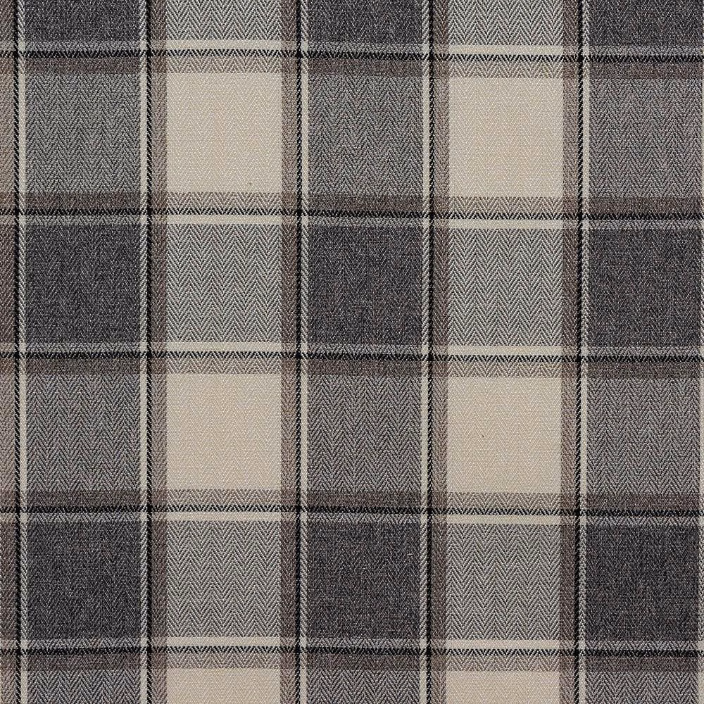 Large grey and cream checked fabric swatch with fine herringbone weave