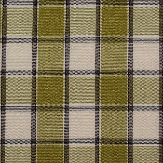 Checked lime green and beige woven fabric with dark outlined bands
