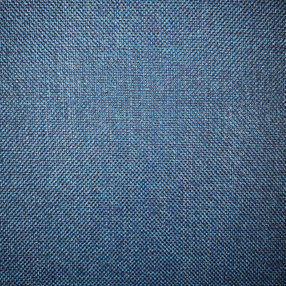 Close-up of a textured teal woven fabric with blue and charcoal flecks