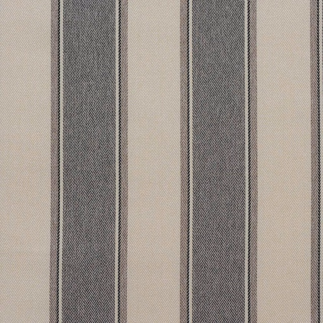 Vertical dove grey and charcoal striped woven fabric with fine chevron texture
