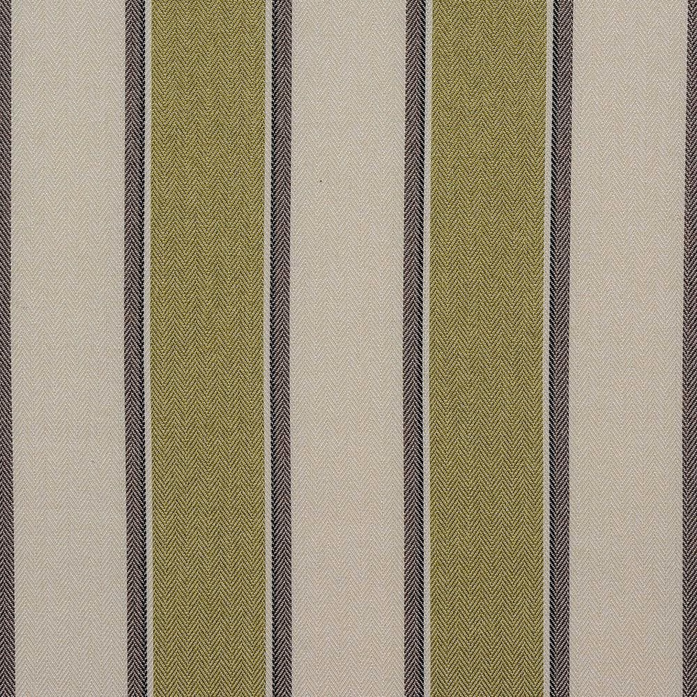 Vertical striped fabric with muted lime green and ivory herringbone bands