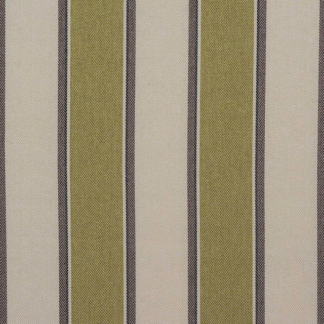 Vertical striped fabric with muted lime green and ivory herringbone bands