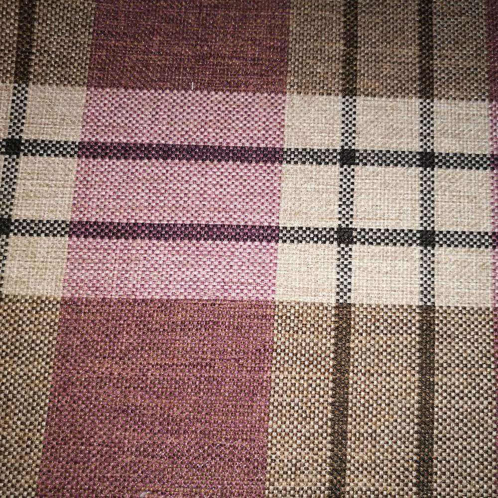 Heavily textured mauve and cream checked fabric with brown pinstripes