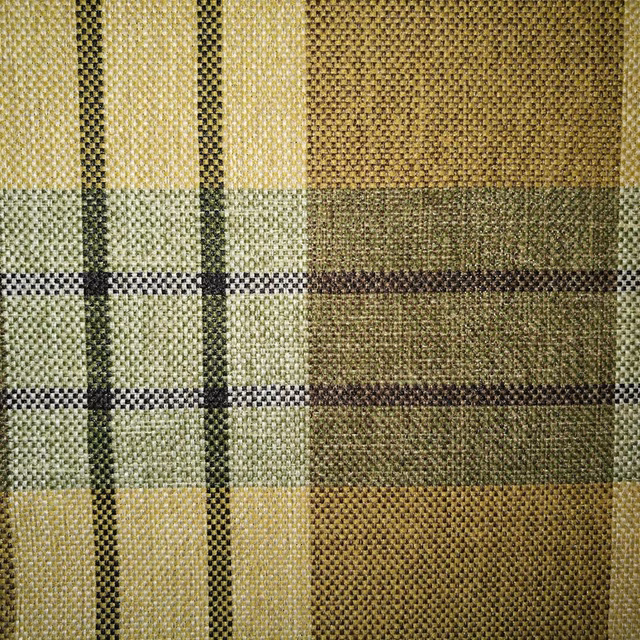 Textured beige and olive checked fabric swatch with dark crossing lines