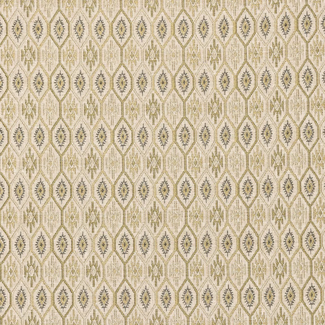 Small geometric diamond pattern in muted olive on a pale cream ground