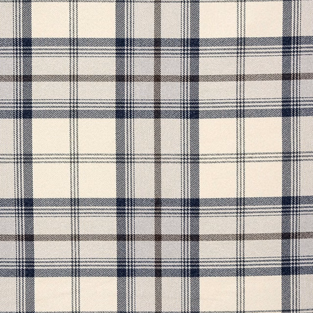 Cream checked fabric with indigo and charcoal plaid lines
