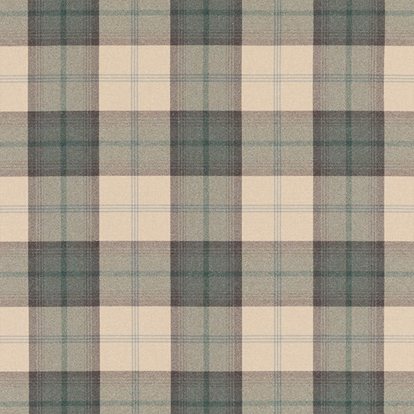 Jade green and cream tartan check fabric with woven plaid texture