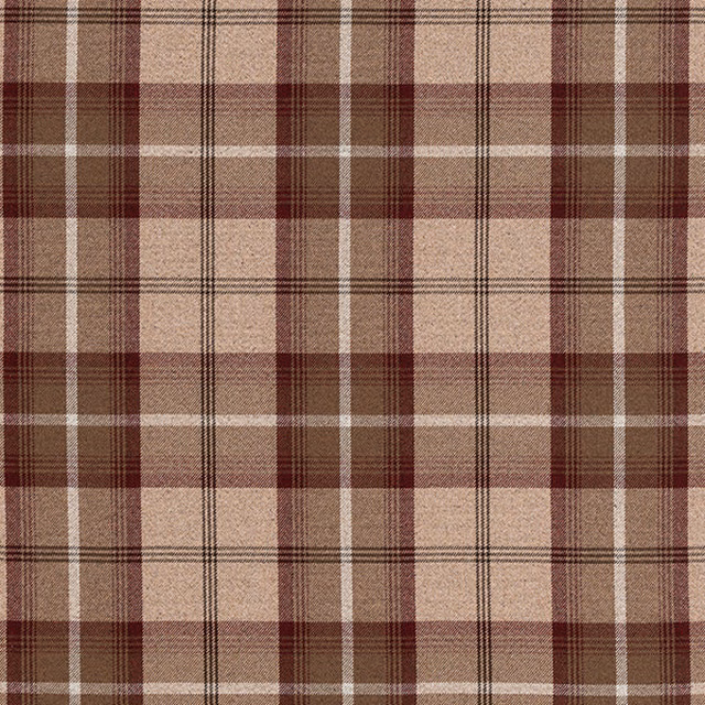 Mulberry and beige checked woven fabric with cream stripe accents