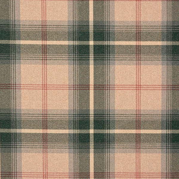 Tartan-style woven check in deep teal, cream and soft rose on a textured fabric swatch