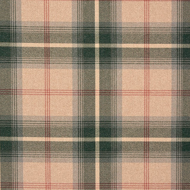 Tartan-style woven check in deep teal, cream and soft rose on a textured fabric swatch