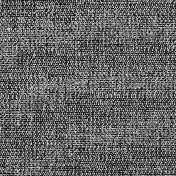 Close-up of a tightly woven dove grey textured fabric with charcoal flecks