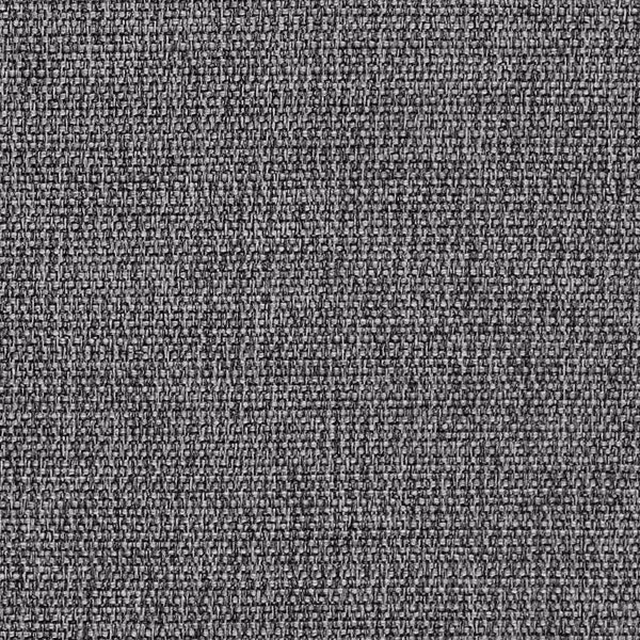 Close-up of a tightly woven dove grey textured fabric with charcoal flecks