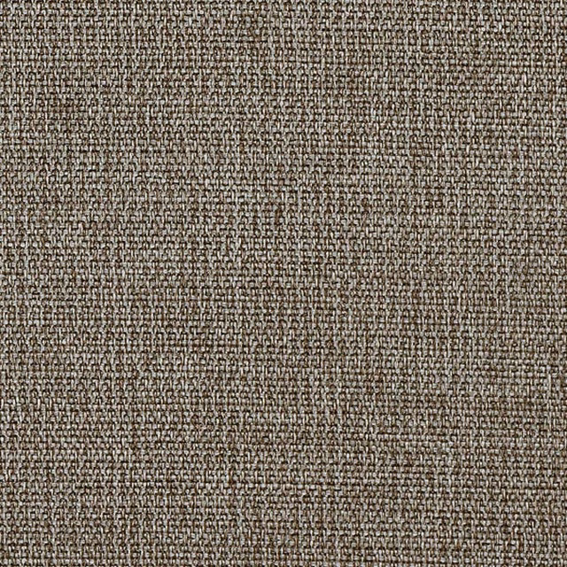 Close-up of smoky taupe-grey woven fabric with fine textured basket weave