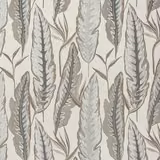 Leaf-pattern fabric in soft dove grey, taupe and silver on a pale ground