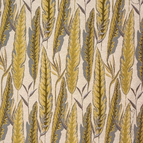Ochre and sage leaf stripe on a pale ground with painterly outline detail
