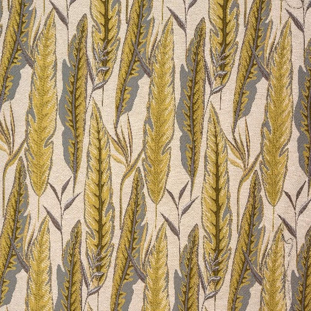 Ochre and sage leaf stripe on a pale ground with painterly outline detail