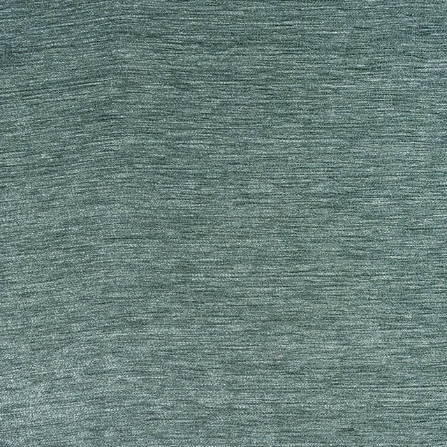 Blue-green woven fabric swatch with fine horizontal striations and soft sheen