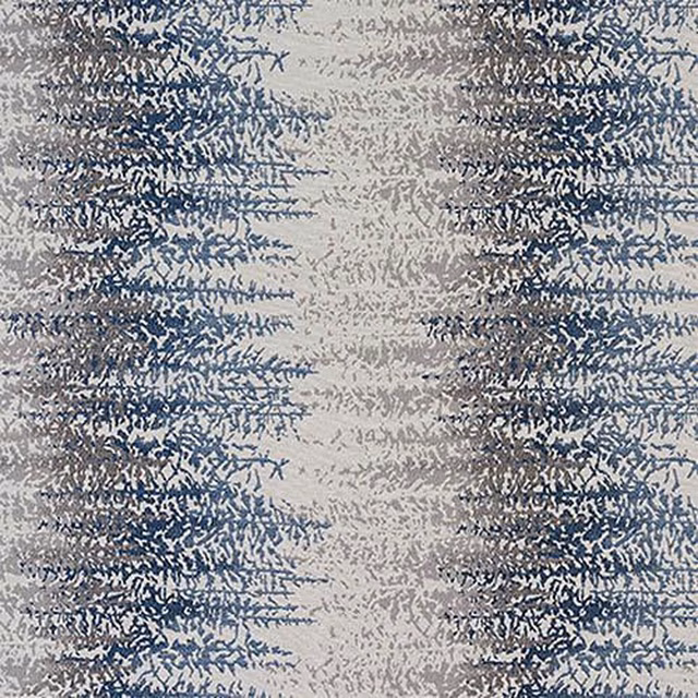 Blue and cream textured stripe fabric with irregular brushy bands