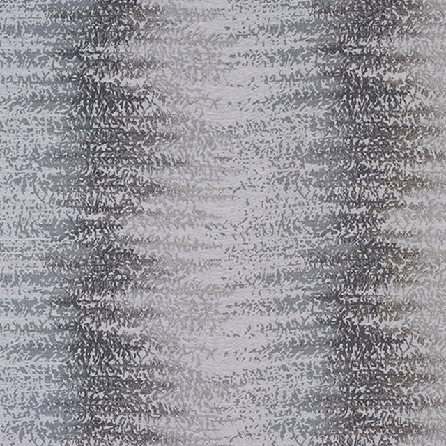 Grey woven stripe fabric with soft dove ground and charcoal flecked bands
