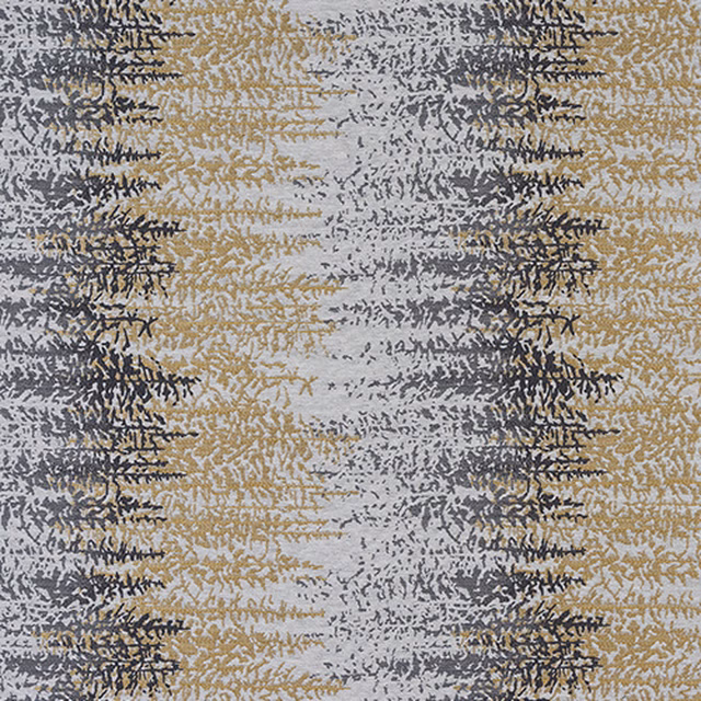 Ochre, grey and charcoal textured striped fabric swatch with painterly weave