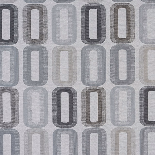 Grey geometric fabric swatch with rounded rectangular loops in tonal dove and charcoal