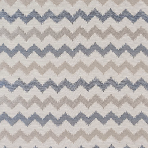 Blue and neutral chevron woven fabric swatch with soft textured bands