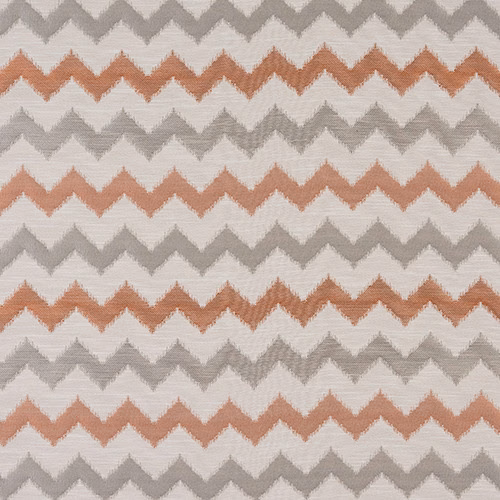 Terracotta, ivory and grey zigzag woven fabric with a soft textured finish