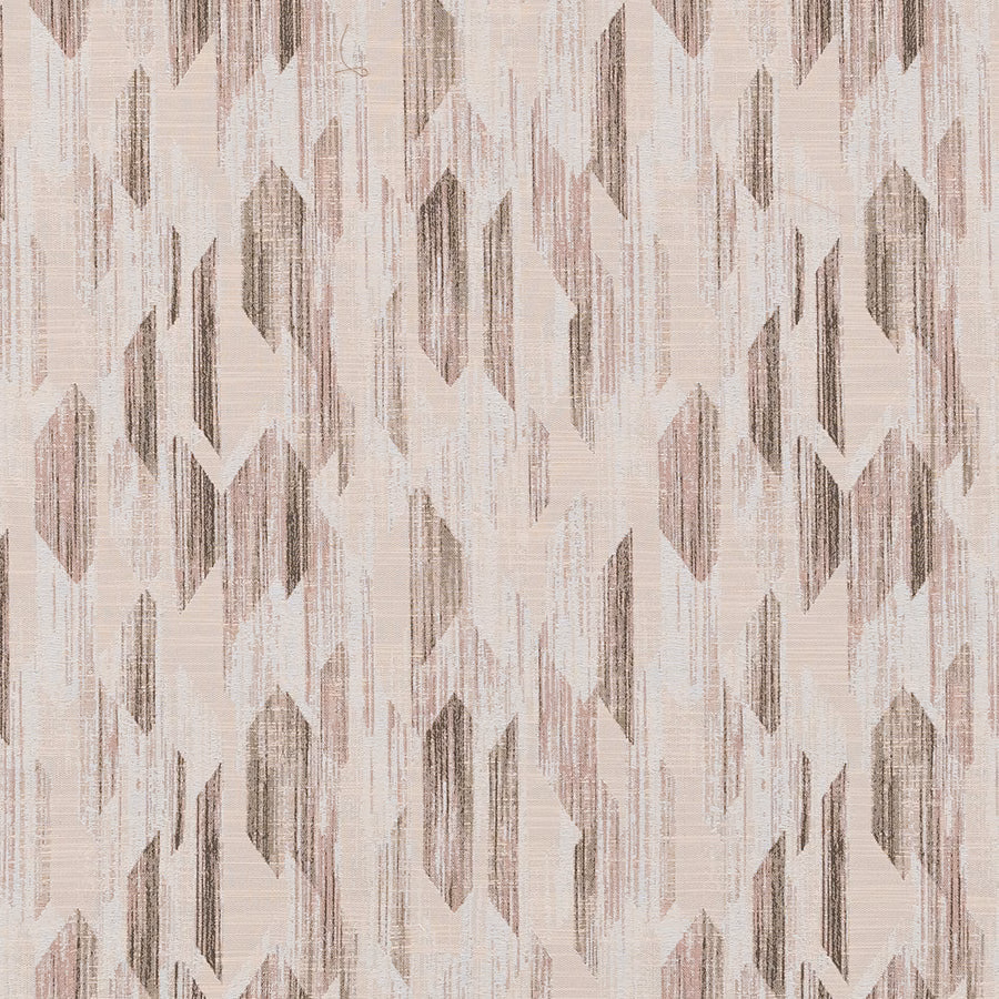 Soft blush and taupe geometric woven fabric with a distressed vertical texture