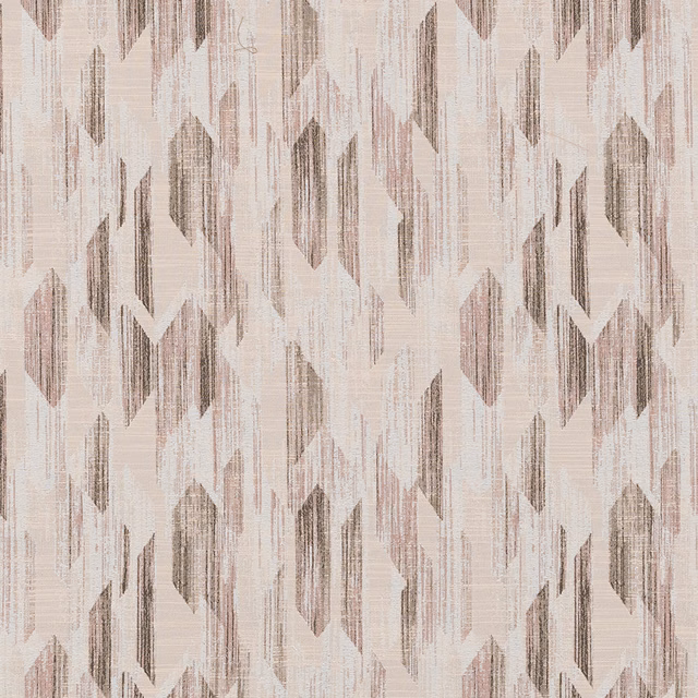 Soft blush and taupe geometric woven fabric with a distressed vertical texture