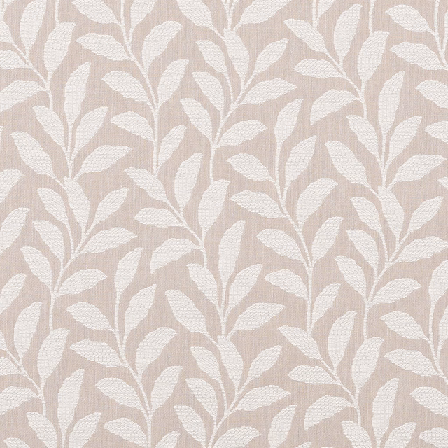Soft cream leaf motif on a warm natural beige textured fabric