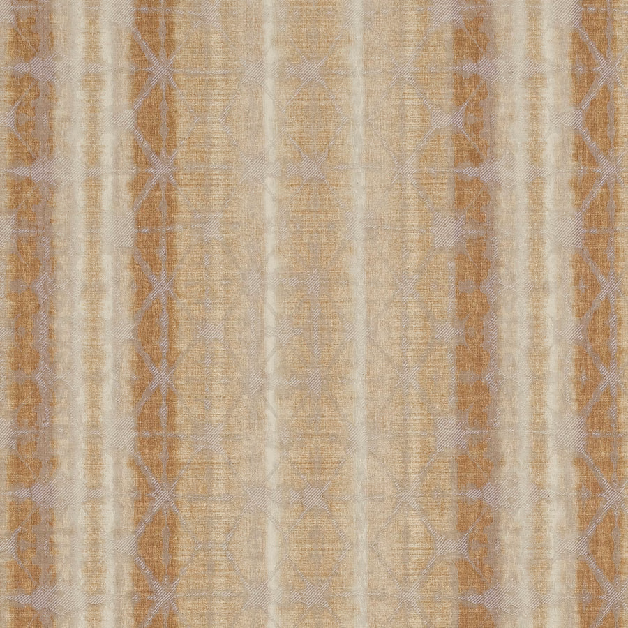 Ochre striped woven fabric with pale vertical bands and subtle geometric detailing