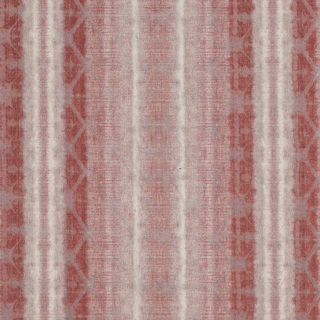 Faded red and blush vertical stripe fabric with pale ivory bands and linen-like weave