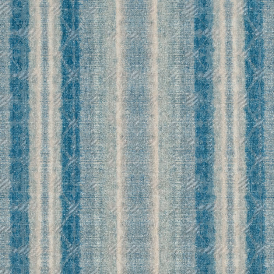 Teal and ivory vertical striped woven fabric with soft textured finish