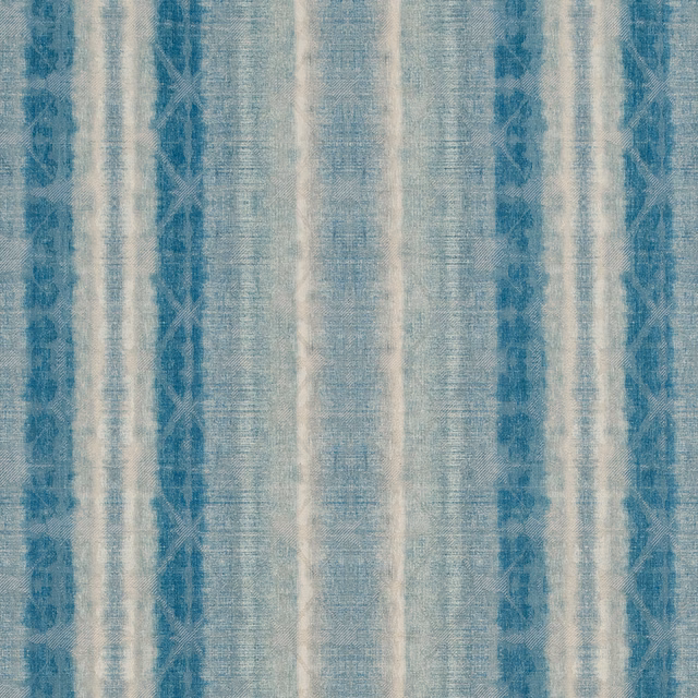 Teal and ivory vertical striped woven fabric with soft textured finish