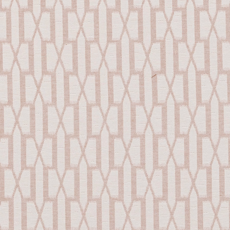Soft blush geometric fabric with elongated linked motif on an ivory ground