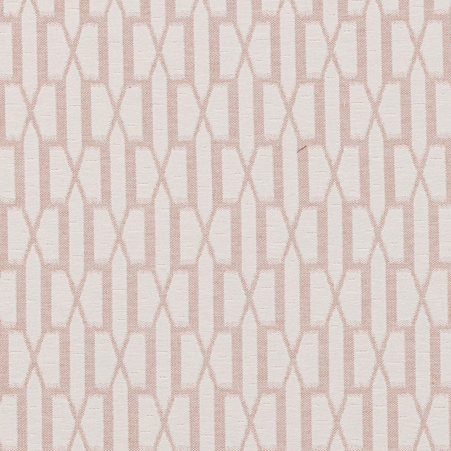 Soft blush geometric fabric with elongated linked motif on an ivory ground