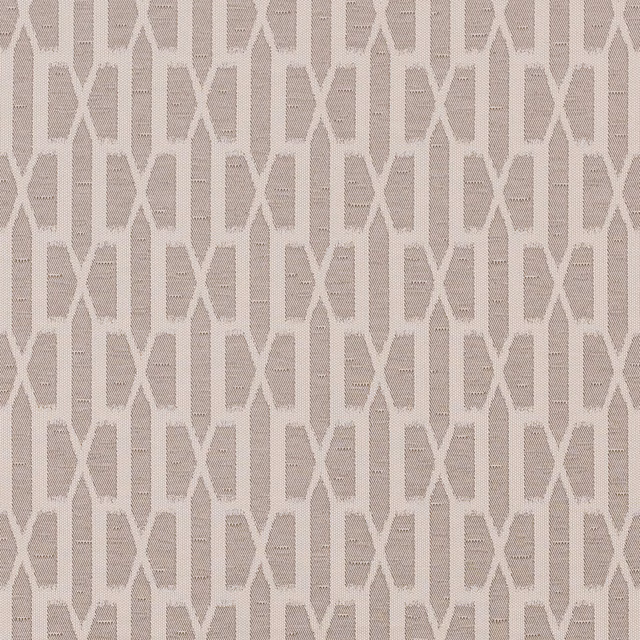 Soft natural geometric woven fabric with cream and taupe repeating vertical motif