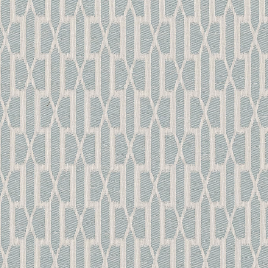 Pale seafoam geometric woven fabric with ivory lattice pattern