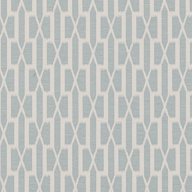 Pale seafoam geometric woven fabric with ivory lattice pattern