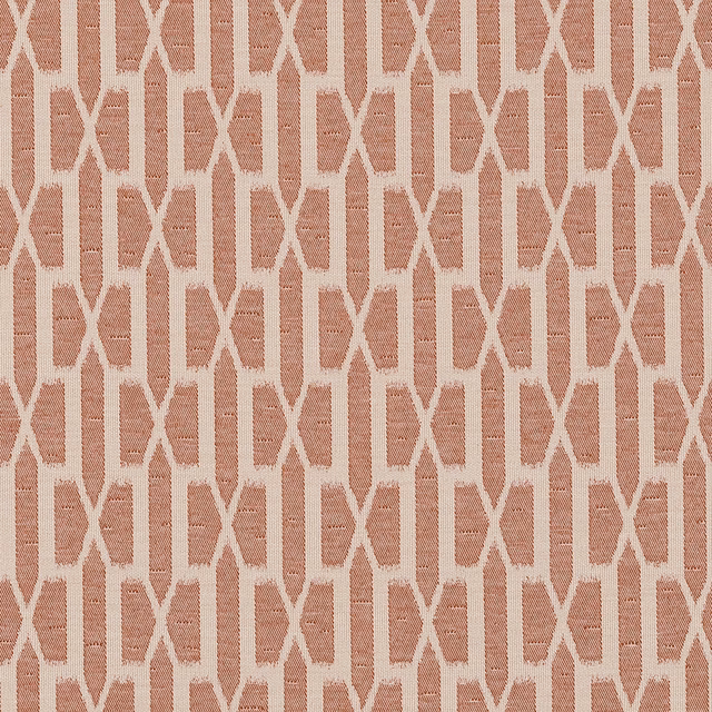 Terracotta geometric woven fabric on a pale cream ground, repeating column pattern