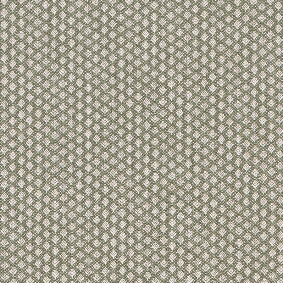 Small repeating sage green woven motif on a pale ground