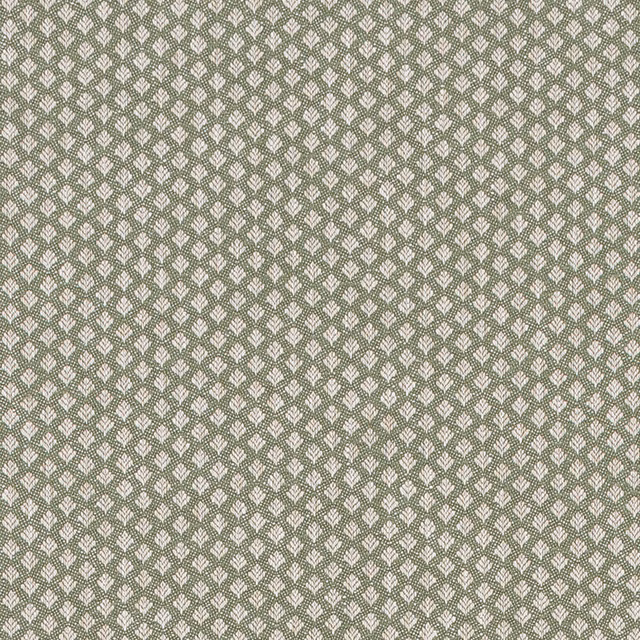 Small repeating sage green woven motif on a pale ground
