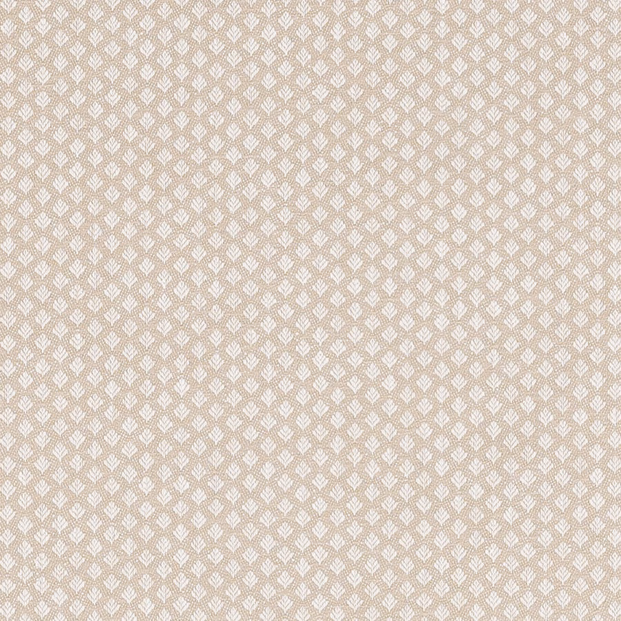 Small repeating leaf motif in warm beige and ivory woven fabric