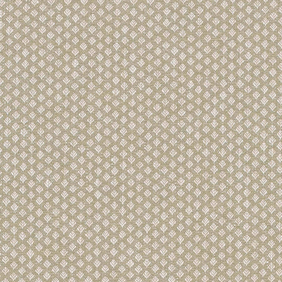 Small sage green floral woven fabric with pale repeating motif