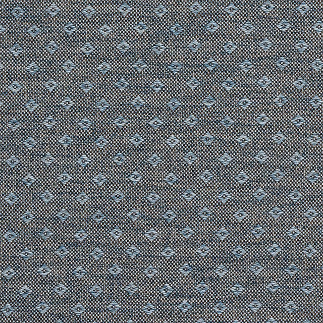 Small blue geometric motif on a dark grey textured woven fabric