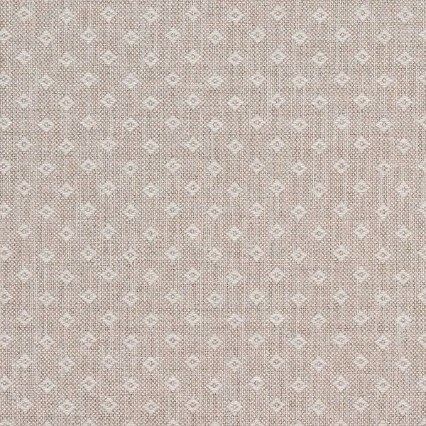 Close-up of soft stone-cream woven fabric with a small repeating diamond motif