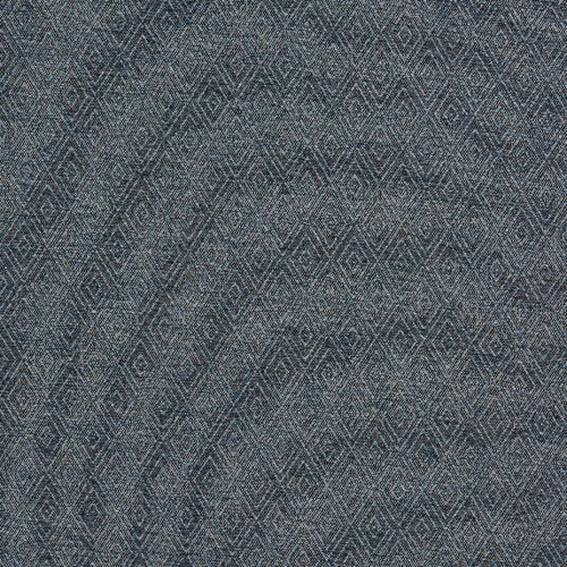 Blue-grey geometric woven fabric with small diamond pattern and fine texture