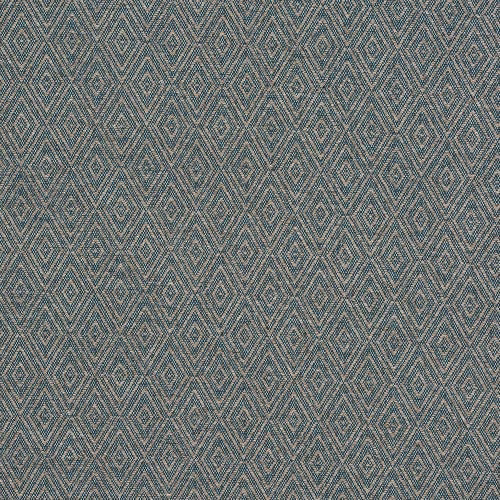 Muted teal geometric fabric with small diamond repeat and bronze-grey detailing